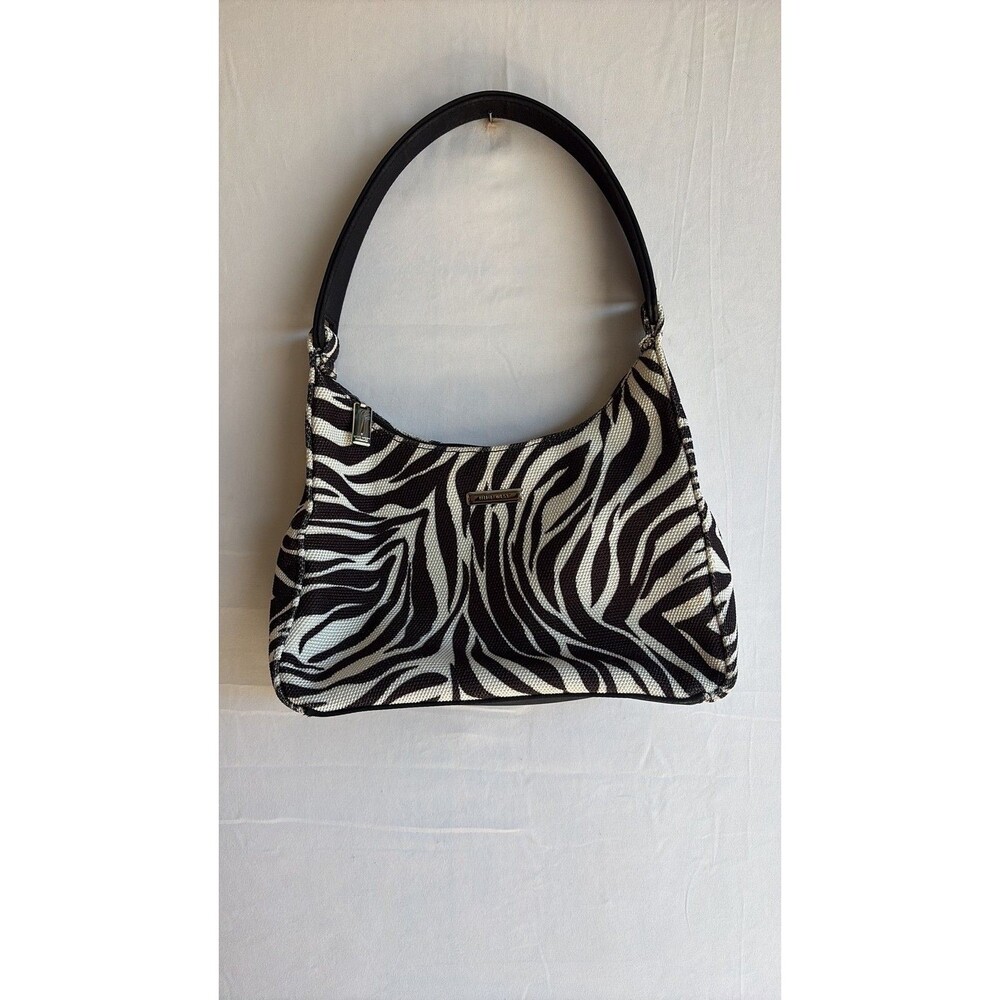 Vintage Nine West Zebra Print Canvas Baguette Shoulder Bag 11”x3” 7” height
